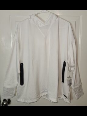 Nine West Active Womens White Pullover Hoodie Sweatshirt Mesh Cuffs Size 1X NWT
